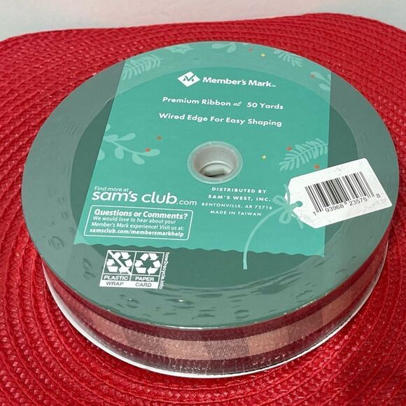 Members Mark Wired Ribbon Black and Cream Buffalo Check 50 yards NWT - Picture 2 of 4